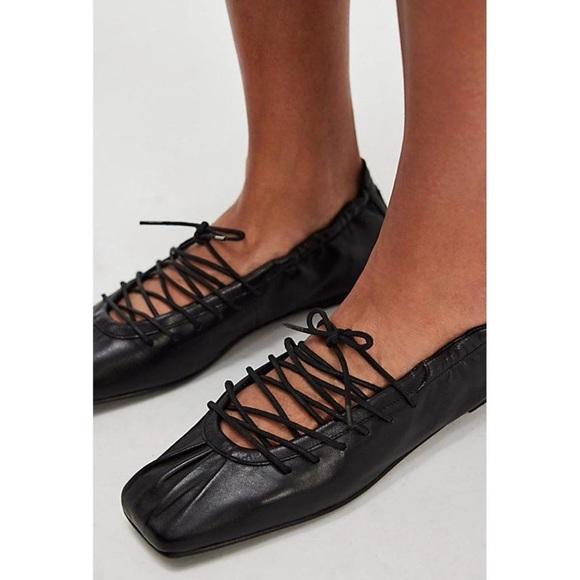 New ALOHAS Aureline Lace Up Leather Ballet Flats Shoes in Black US 8 / EUR 39 - Picture 1 of 13